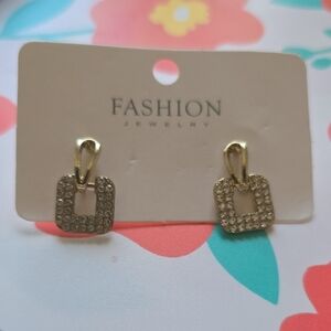 Fashion Jewelry Gold Crystal Square Drop Earrings